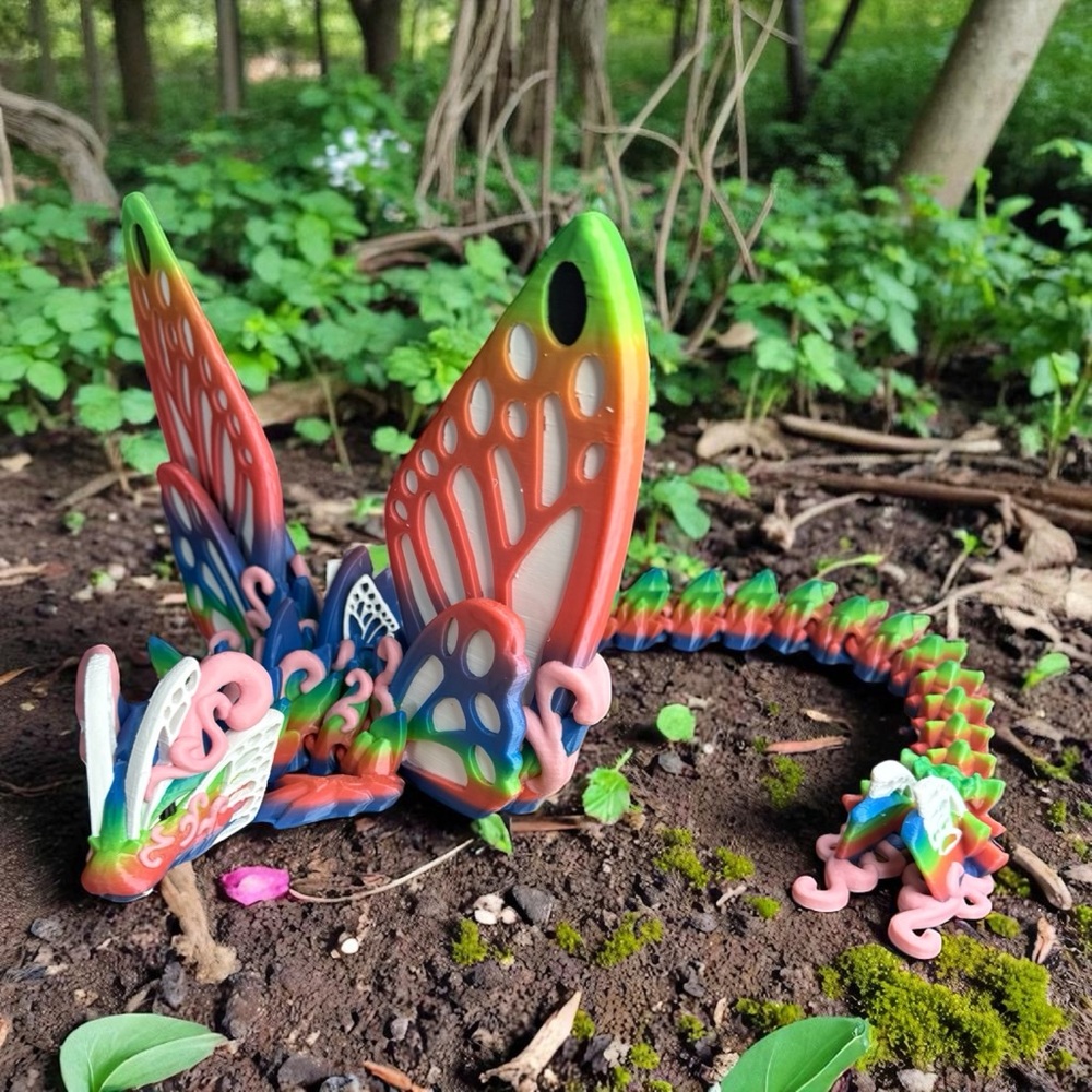 Rainbow 3D Printed Butterfly Dragon Figurine